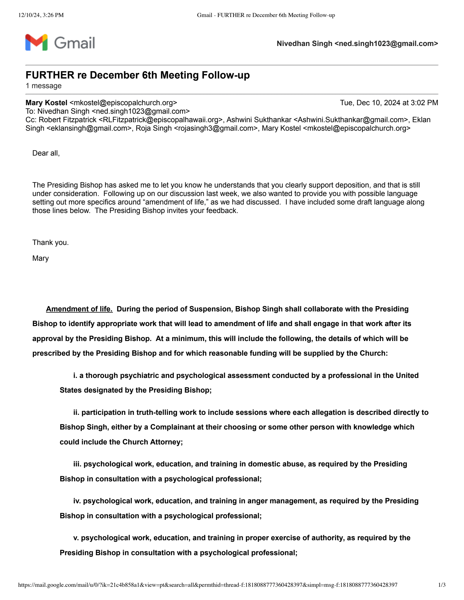 December 10, 2024 email - Page 1