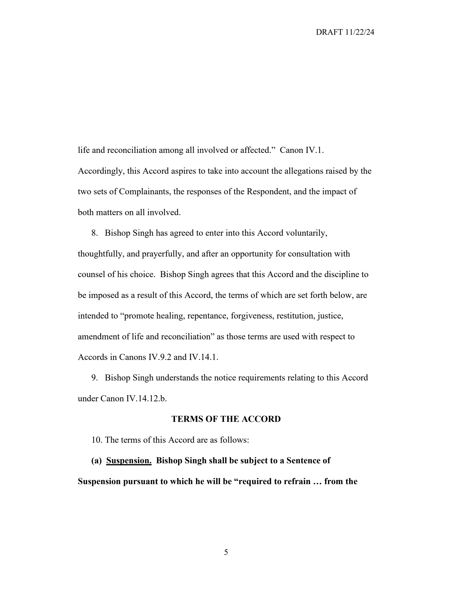 November 22, 2024 proposed Accord from Presiding Bishop Rowe - Page 5