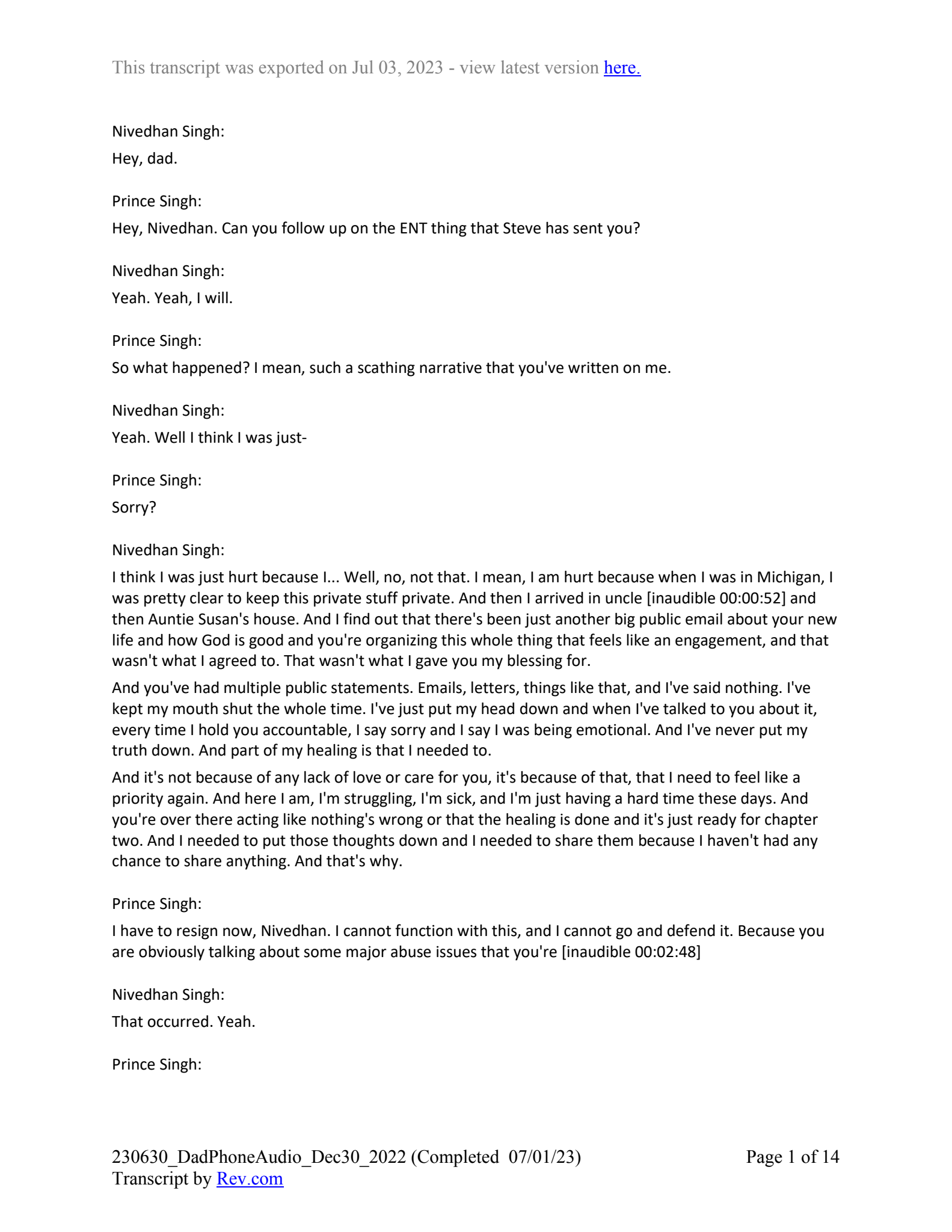 December 30th, 2022 phone call transcript - Page 1
